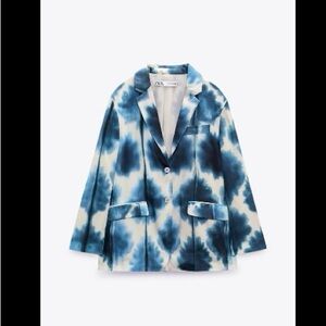 Zara Navy and Cream Tie-Dye Blazer